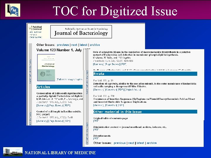 TOC for Digitized Issue NATIONAL LIBRARY OF MEDICINE 