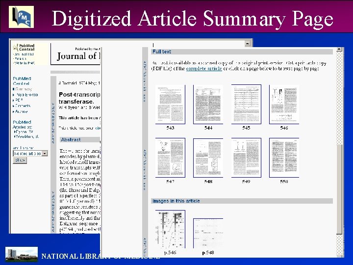 Digitized Article Summary Page NATIONAL LIBRARY OF MEDICINE 