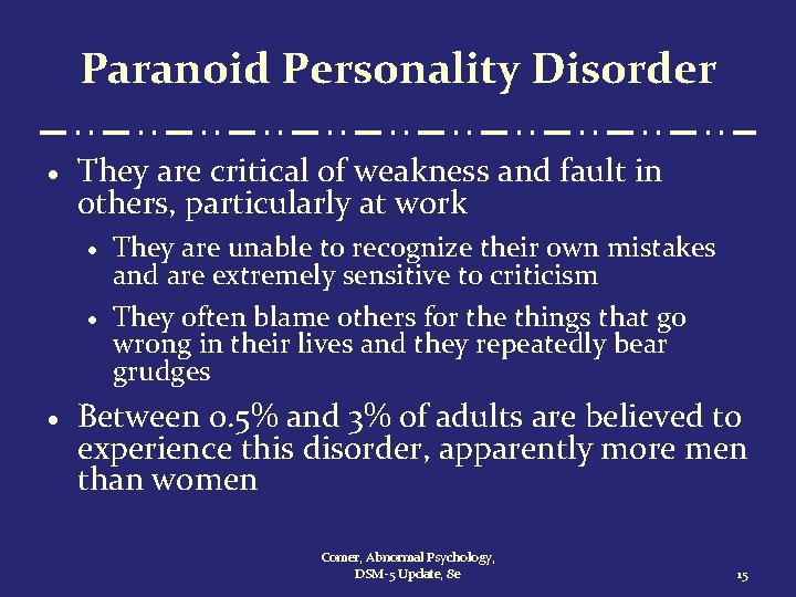 Paranoid Personality Disorder · They are critical of weakness and fault in others, particularly