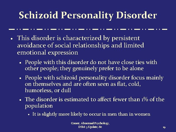 Schizoid Personality Disorder · This disorder is characterized by persistent avoidance of social relationships
