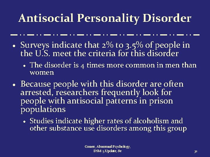 Antisocial Personality Disorder · Surveys indicate that 2% to 3. 5% of people in