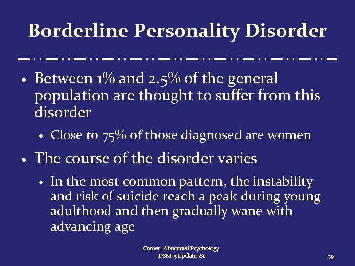 Borderline Personality Disorder · Between 1% and 2. 5% of the general population are