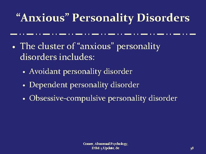 “Anxious” Personality Disorders · The cluster of “anxious” personality disorders includes: · Avoidant personality