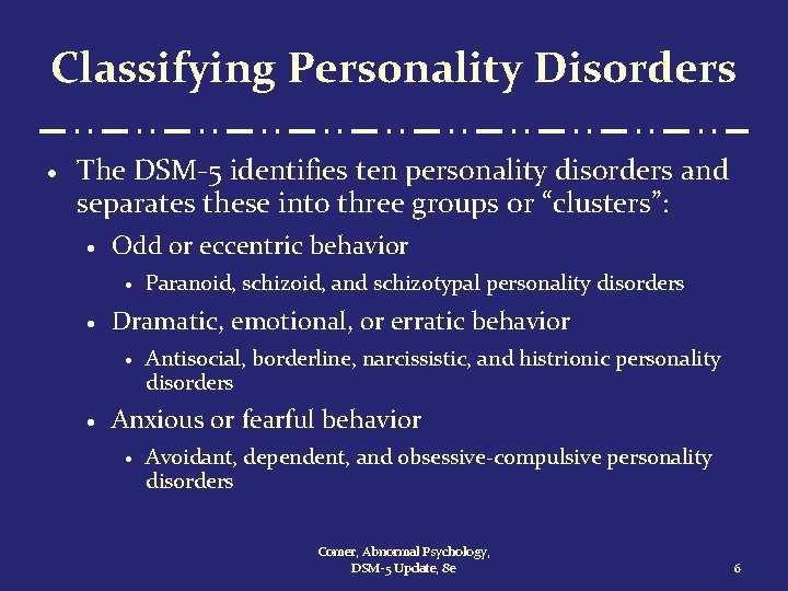 Classifying Personality Disorders · The DSM-5 identifies ten personality disorders and separates these into