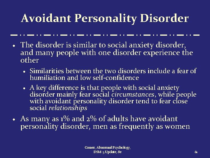 Avoidant Personality Disorder · The disorder is similar to social anxiety disorder, and many