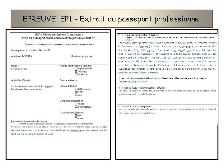 EPREUVE EP 1 – Extrait du passeport professionnel 