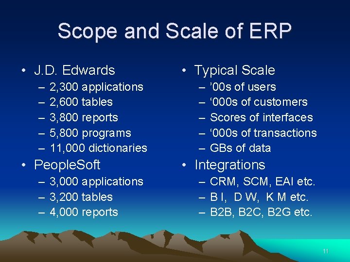 Scope and Scale of ERP • J. D. Edwards – – – 2, 300