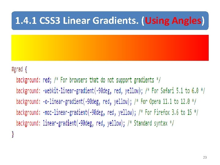 1. 4. 1 CSS 3 Linear Gradients. (Using Angles) 23 