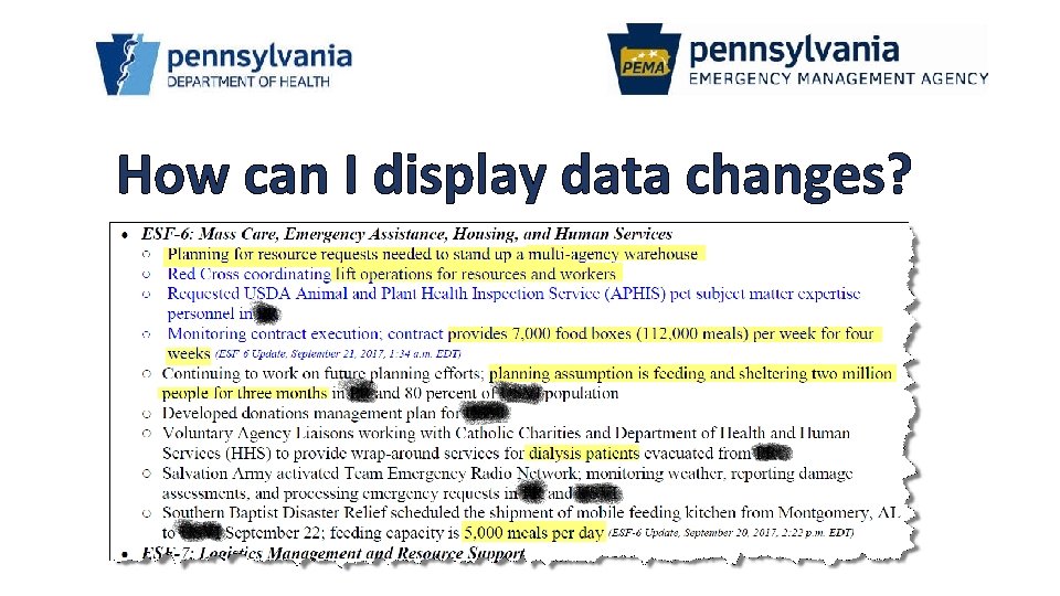 How can I display data changes? 