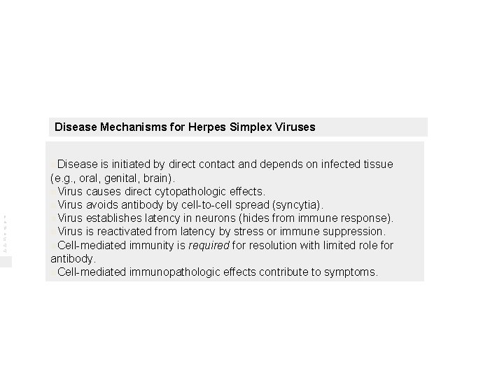 Disease Mechanisms for Herpes Simplex Viruses n. Disease is initiated by direct contact and