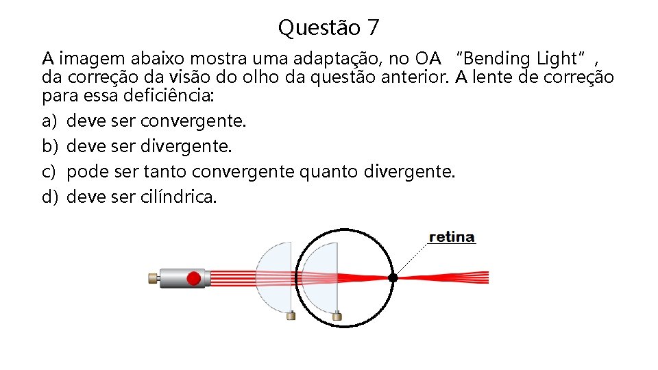 Questão 7 A imagem abaixo mostra uma adaptação, no OA “Bending Light”, da correção