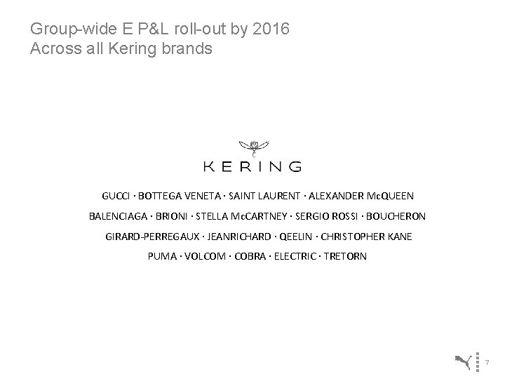 Group-wide E P&L roll-out by 2016 Across all Kering brands GUCCI · BOTTEGA VENETA