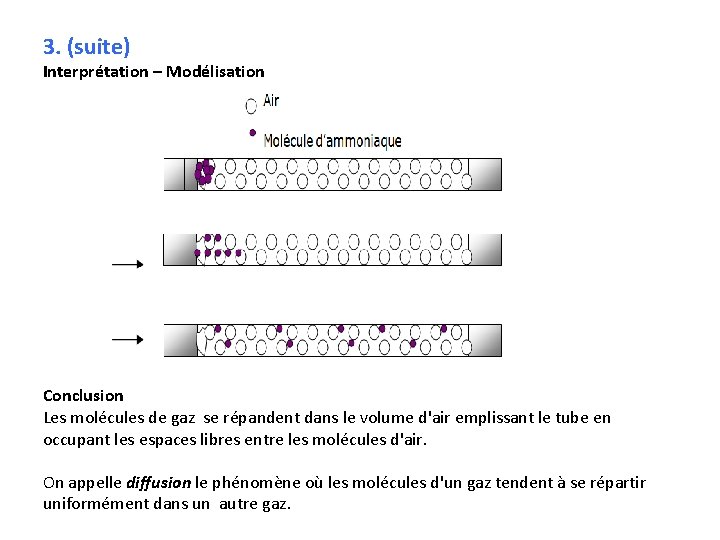 3. (suite) Interprétation – Modélisation Conclusion Les molécules de gaz se répandent dans le 3. (suite) Interprétation – Modélisation Conclusion Les molécules de gaz se répandent dans le