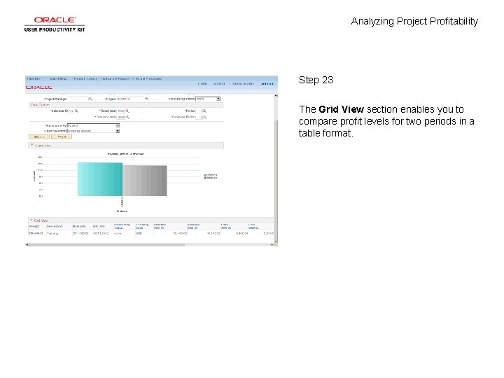 Analyzing Project Profitability Step 23 The Grid View section enables you to compare profit