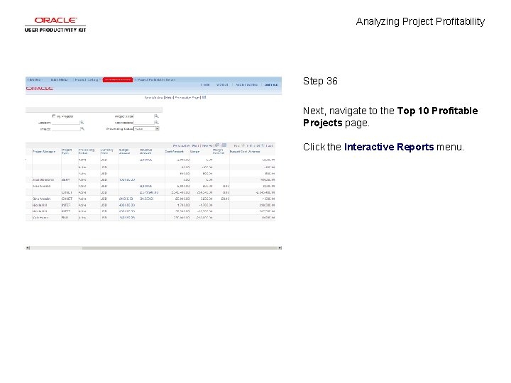 Analyzing Project Profitability Step 36 Next, navigate to the Top 10 Profitable Projects page.