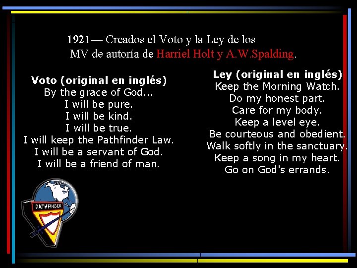 1921— Creados el Voto y la Ley de los MV de autoría de Harriel