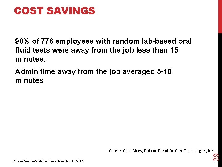 COST SAVINGS 98% of 776 employees with random lab-based oral fluid tests were away