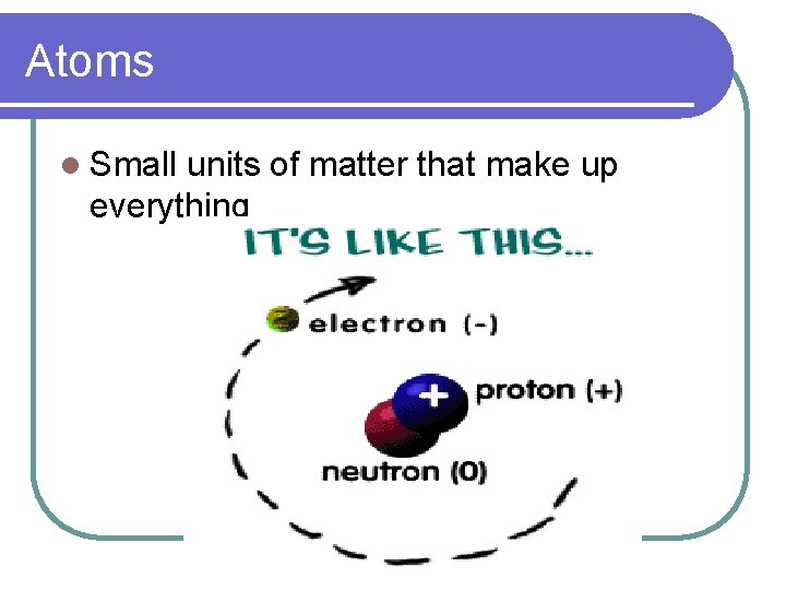 Atoms l Small units of matter that make up everything 