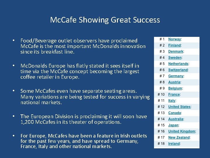 Mc. Cafe Showing Great Success • Food/Beverage outlet observers have proclaimed Mc. Cafe is