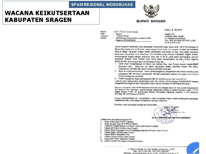 SPAM REGIONAL WOSOSUKAS WACANA KEIKUTSERTAAN KABUPATEN SRAGEN 