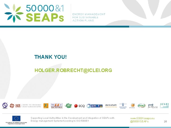 THANK YOU! HOLGER. ROBRECHT@ICLEI. ORG Supporting Local Authoritites in the Development and Integration of