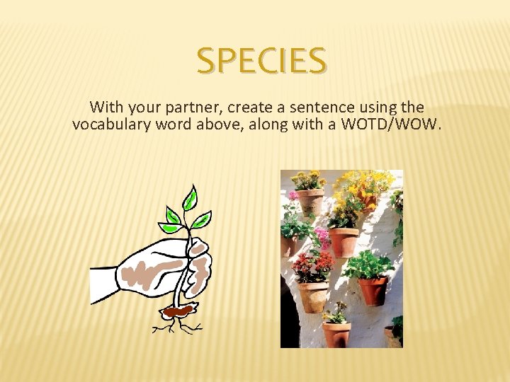 SPECIES With your partner, create a sentence using the vocabulary word above, along with