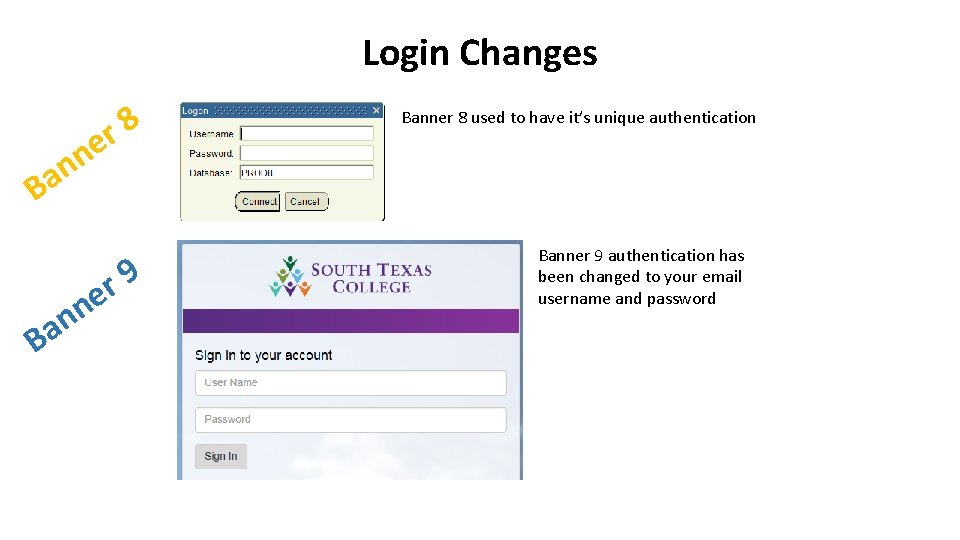 Login Changes 8 r ne Banner 8 used to have it’s unique authentication n