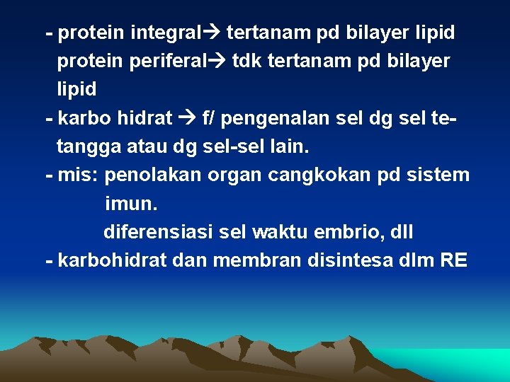 - protein integral tertanam pd bilayer lipid protein periferal tdk tertanam pd bilayer lipid