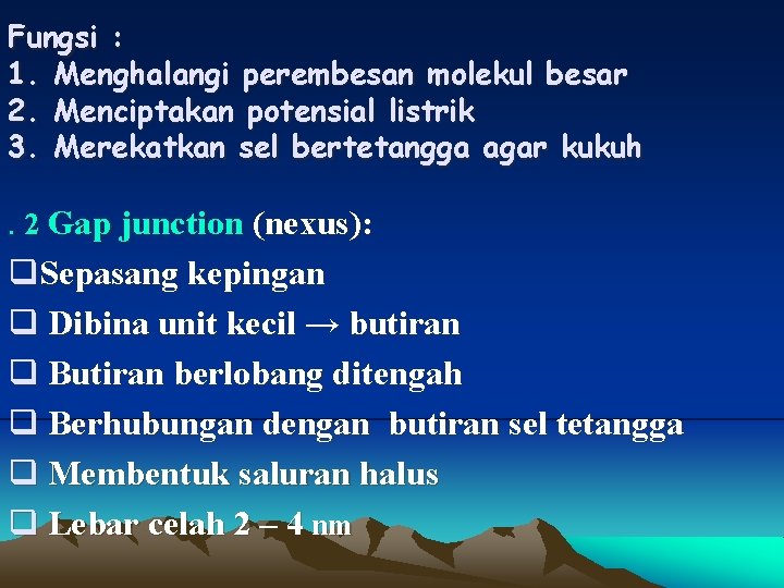 Fungsi : 1. Menghalangi perembesan molekul besar 2. Menciptakan potensial listrik 3. Merekatkan sel