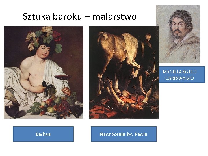 Sztuka baroku – malarstwo MICHELANGELO CARRAVAGIO Bachus Nawrócenie św. Pawła 