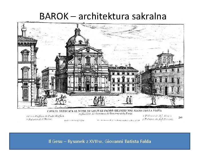BAROK – architektura sakralna Il Gesu – Rysunek z XVII w. Giovanni Batista Falda