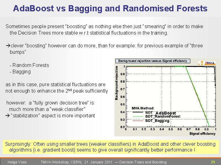 Ada. Boost vs Bagging and Randomised Forests Sometimes people present “boosting” as nothing else