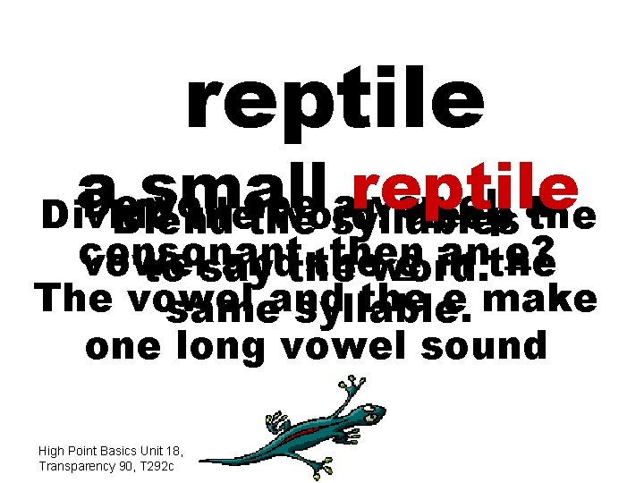 reptile a small reptile Do you see a vowel, a Divide the word. Keep