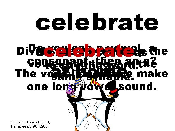 cele brate celebrate at home Do you see a vowel, a Divide the word.