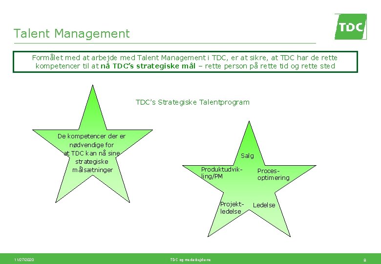 Talent Management Formålet med at arbejde med Talent Management i TDC, er at sikre,