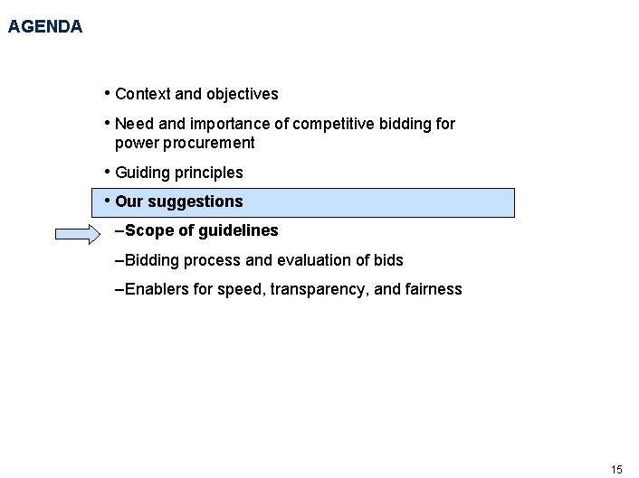 AGENDA • Context and objectives • Need and importance of competitive bidding for power