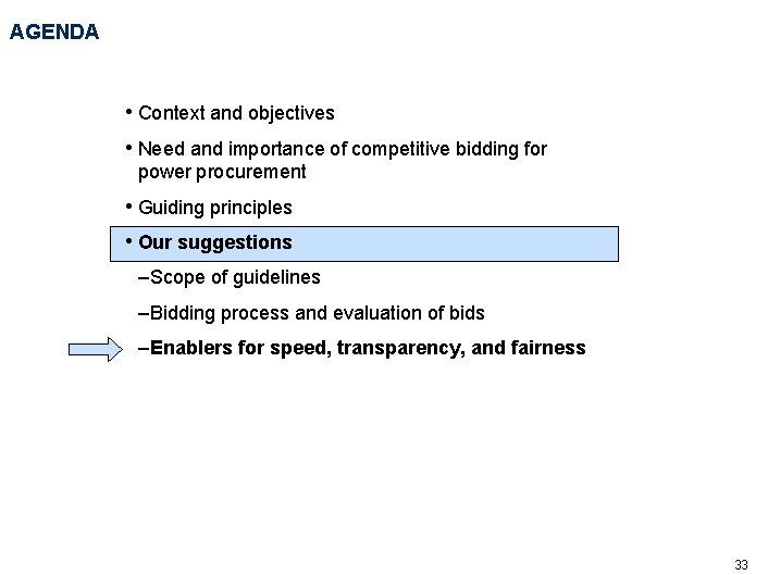 AGENDA • Context and objectives • Need and importance of competitive bidding for power