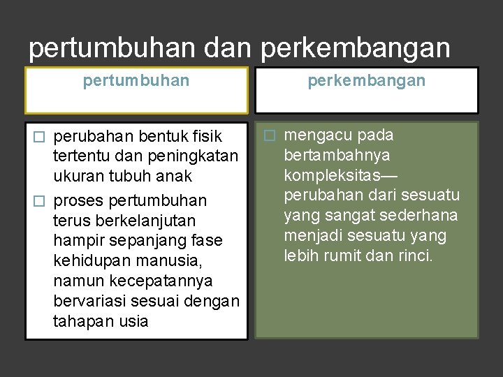 pertumbuhan dan perkembangan pertumbuhan perubahan bentuk fisik tertentu dan peningkatan ukuran tubuh anak �