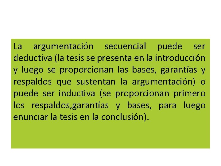 La argumentación secuencial puede ser deductiva (la tesis se presenta en la introducción y