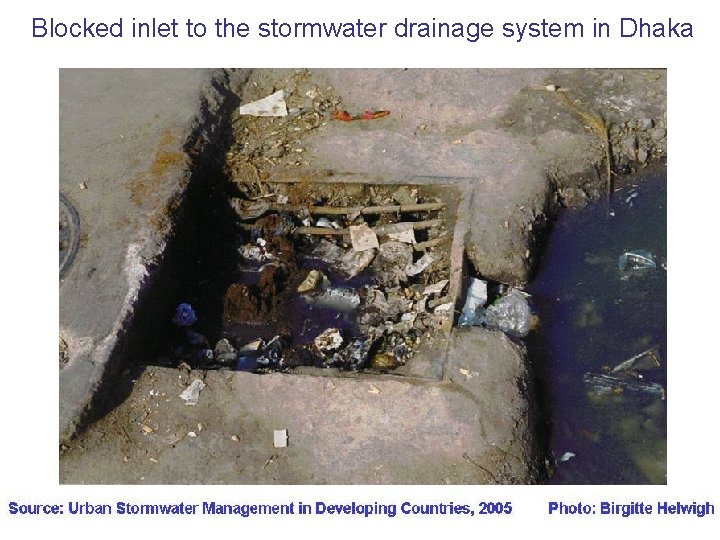 Blocked inlet to the stormwater drainage system in Dhaka 