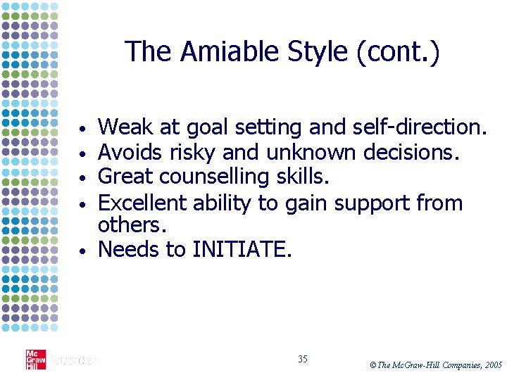 The Amiable Style (cont. ) • • • Weak at goal setting and self-direction.