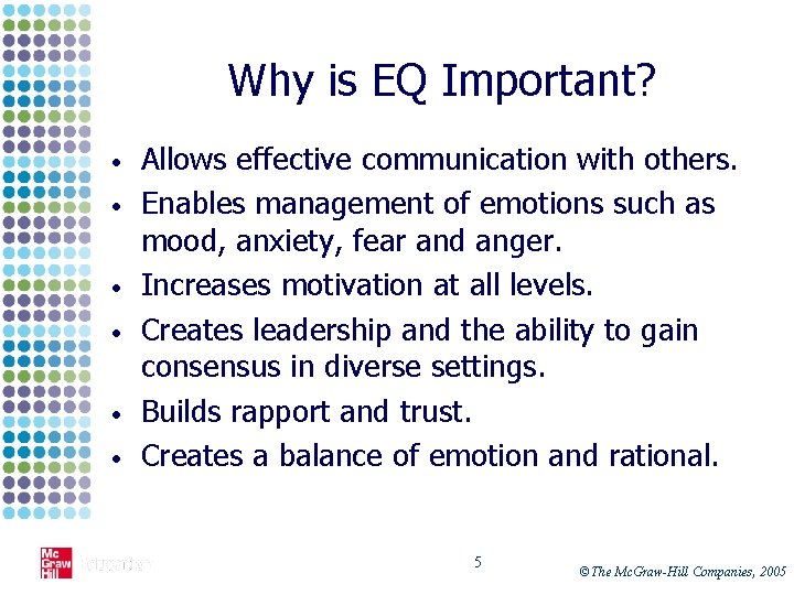 Why is EQ Important? • • • Allows effective communication with others. Enables management