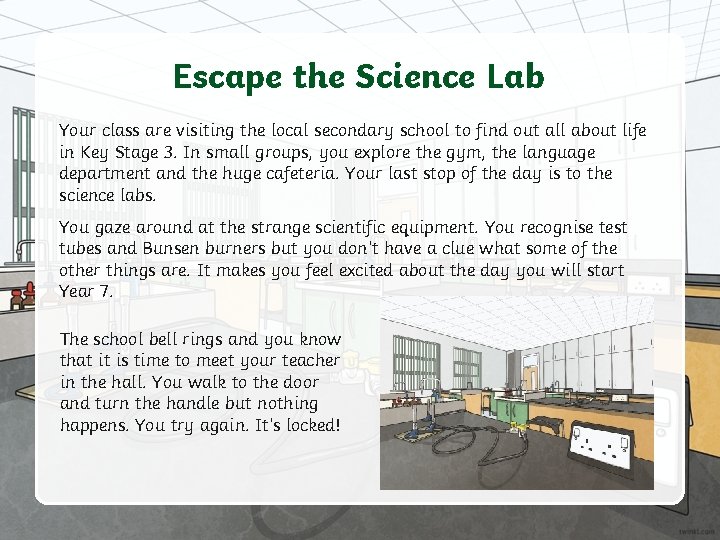 Escape the Science Lab Your class are visiting the local secondary school to find