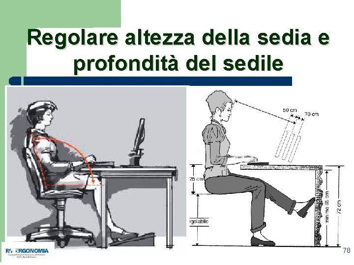 Regolare altezza della sedia e profondità del sedile 78 78 