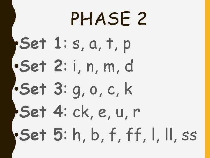 PHASE 2 • Set • Set 1: s, a, t, p 2: i, n,