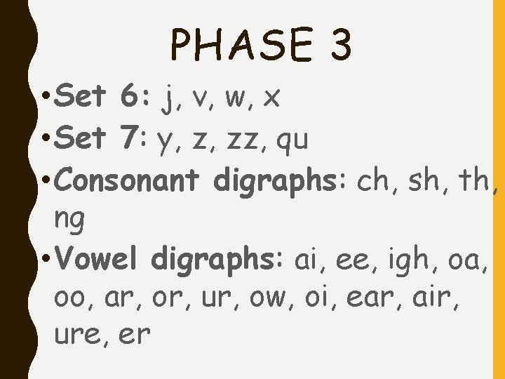 PHASE 3 • Set 6: j, v, w, x • Set 7: y, z,