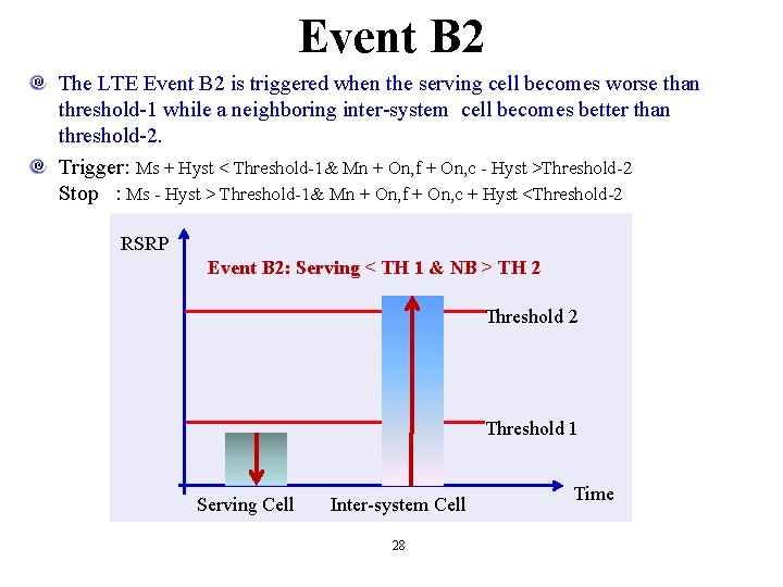 Event B 2 The LTE Event B 2 is triggered when the serving cell