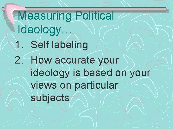 Measuring Political Ideology… 1. Self labeling 2. How accurate your ideology is based on