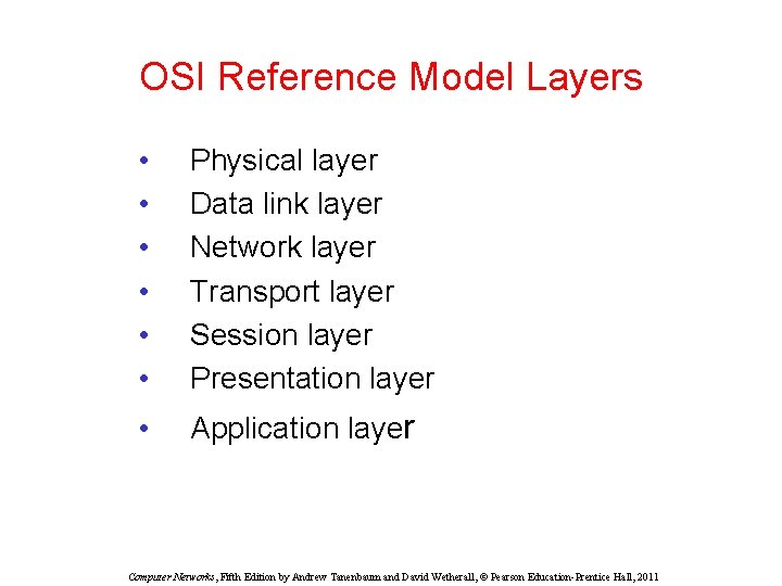 OSI Reference Model Layers • • • Physical layer Data link layer Network layer