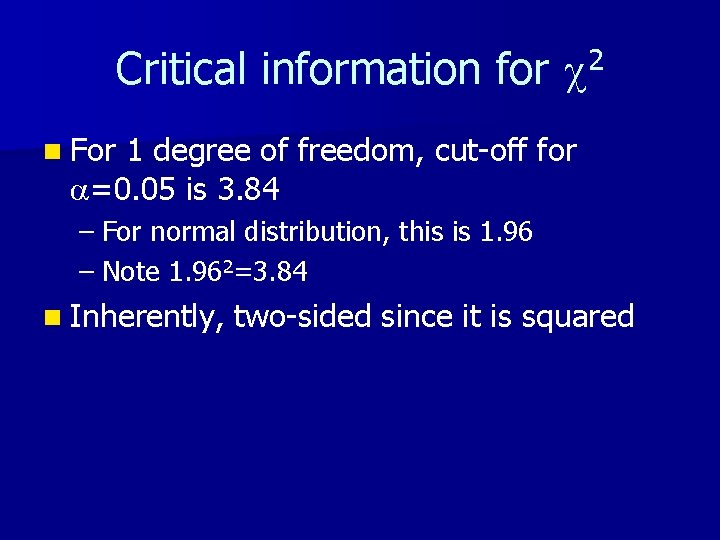 Critical information for c 2 n For 1 degree of freedom, cut-off for a=0.